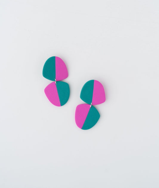Asymmetric Colors earrings by APÖ, handcrafted polymer clay earrings featuring shape in contrasting colors, medium-sized, lightweight, and artistic.
